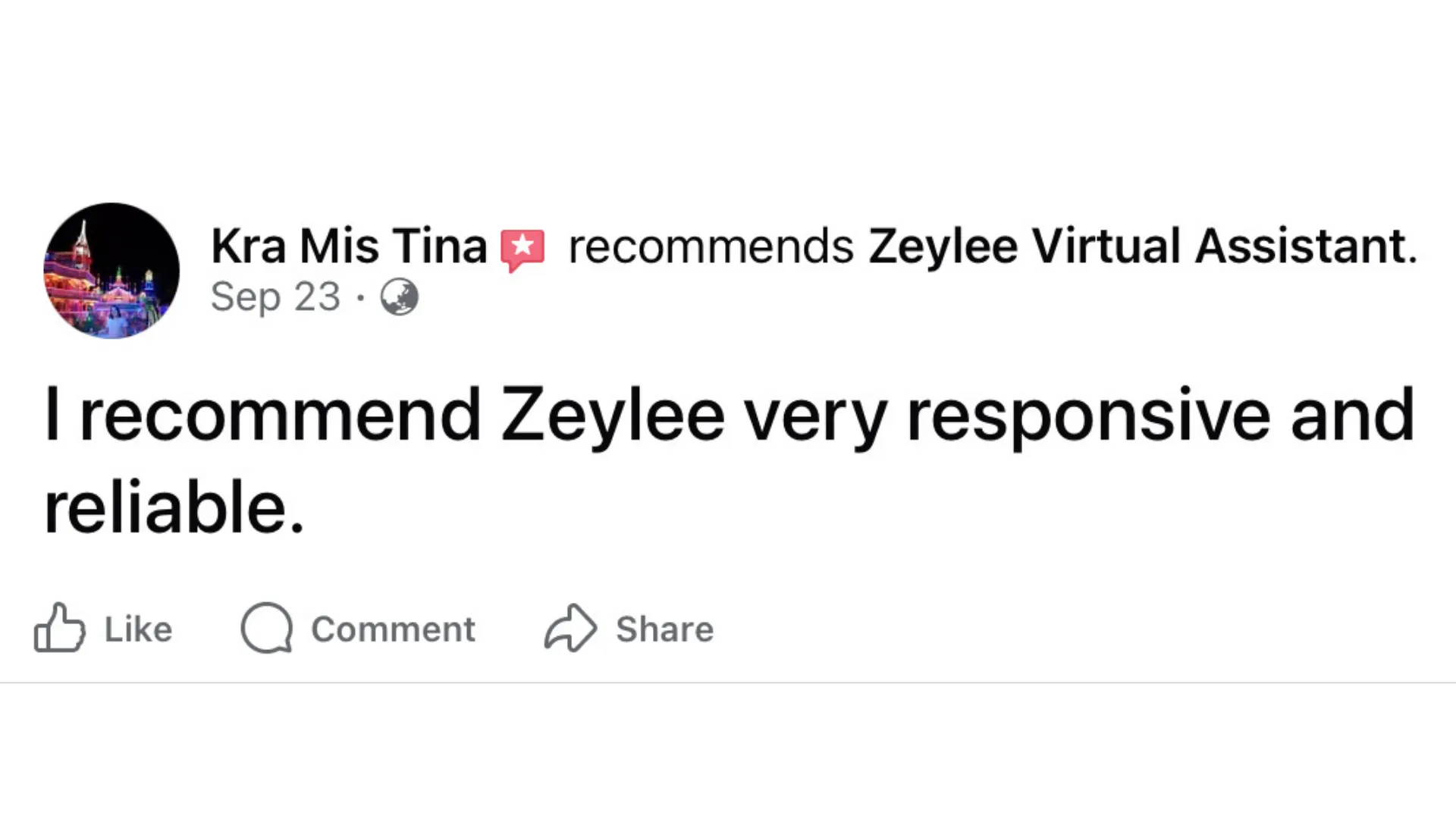 Client Testimonial Feedback Screenshot